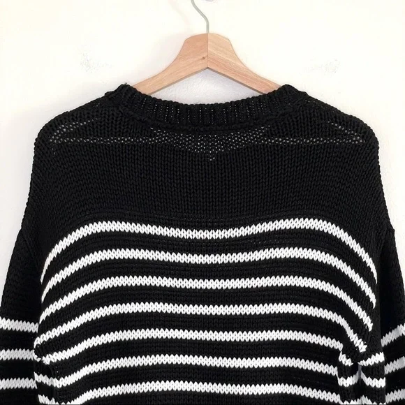 Sundry Wool Blend Relaxed Knit Pullover Sweater Black White Stripe Small - Picture 7 of 13